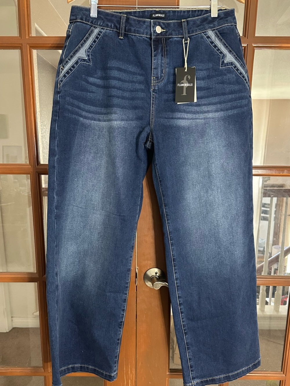Dark Wash Straight Leg Jeans - Blue